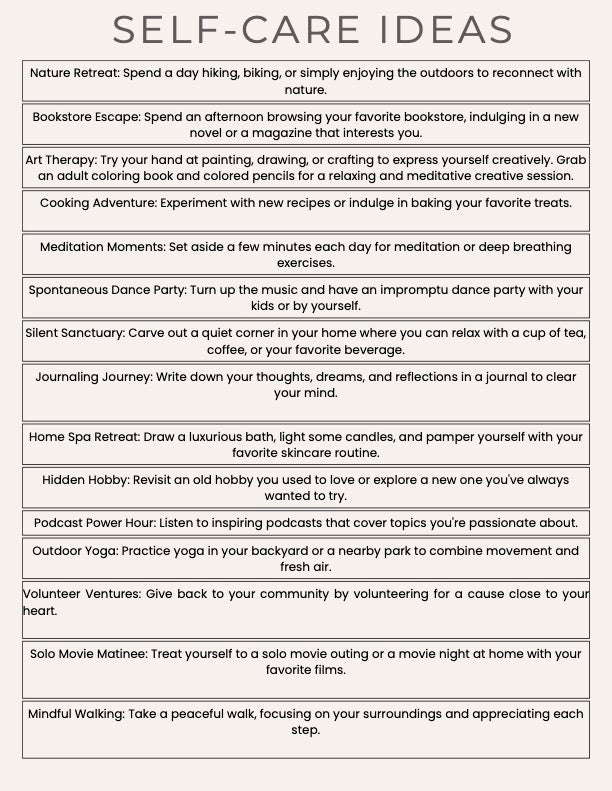 Self-Care Idea List