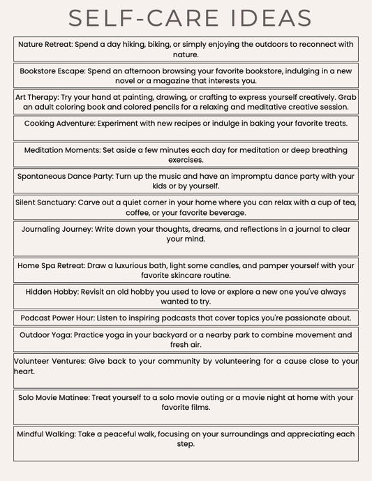 Self-Care Idea List