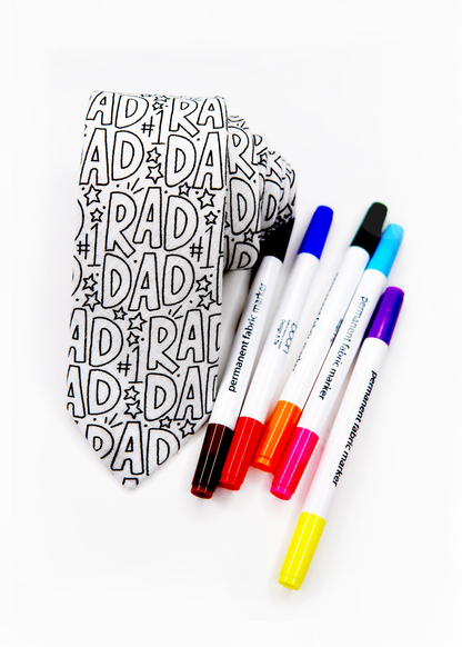 Rad & Happy Father's Day Tie - Rad Dad or Rad Grand Dad - Blank Men's Tie + Marker Set