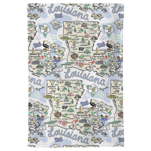 Louisiana Map Repeat Kitchen Towel