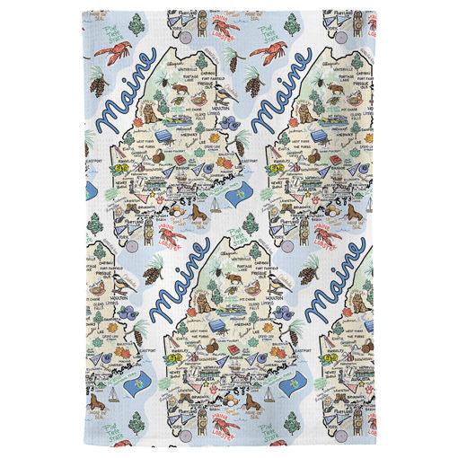 Maine Map Repeat Kitchen Towel