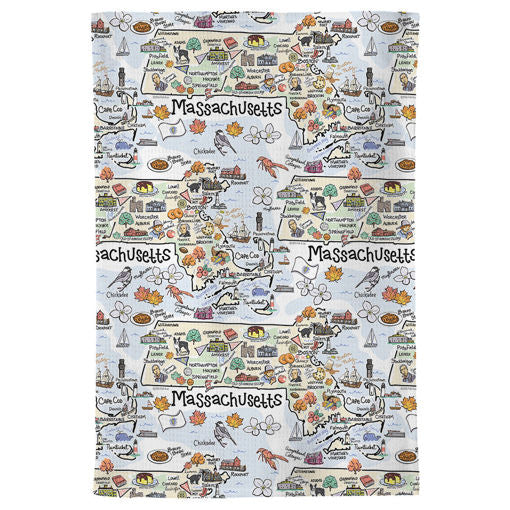 Massachusetts Map Repeat Kitchen Towel