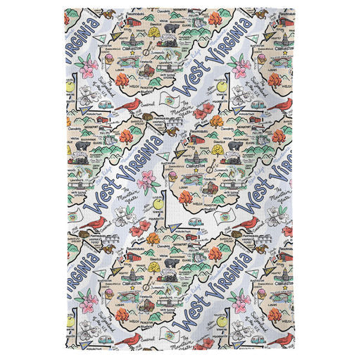 West Virginia Map Repeat Kitchen Towel