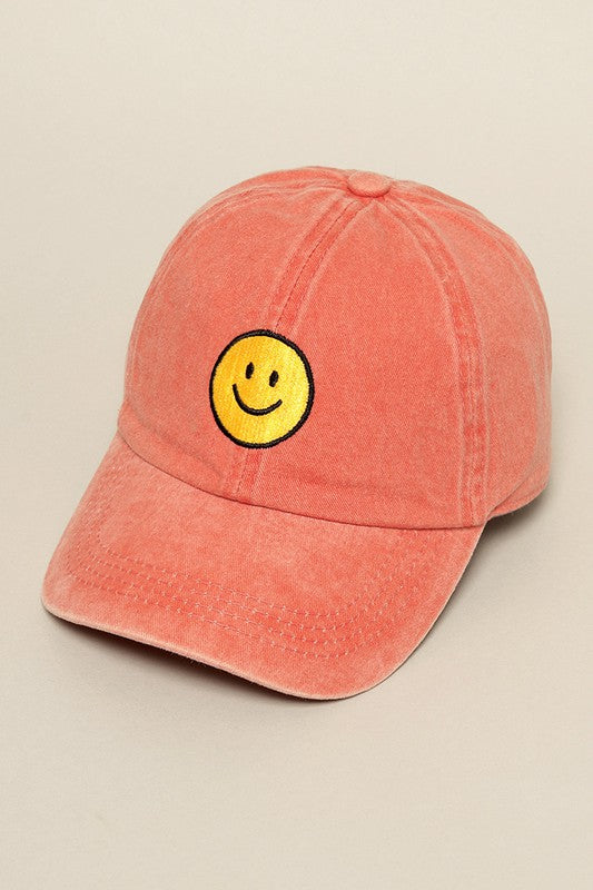 Embroidered Happy Face Dad Baseball Cap