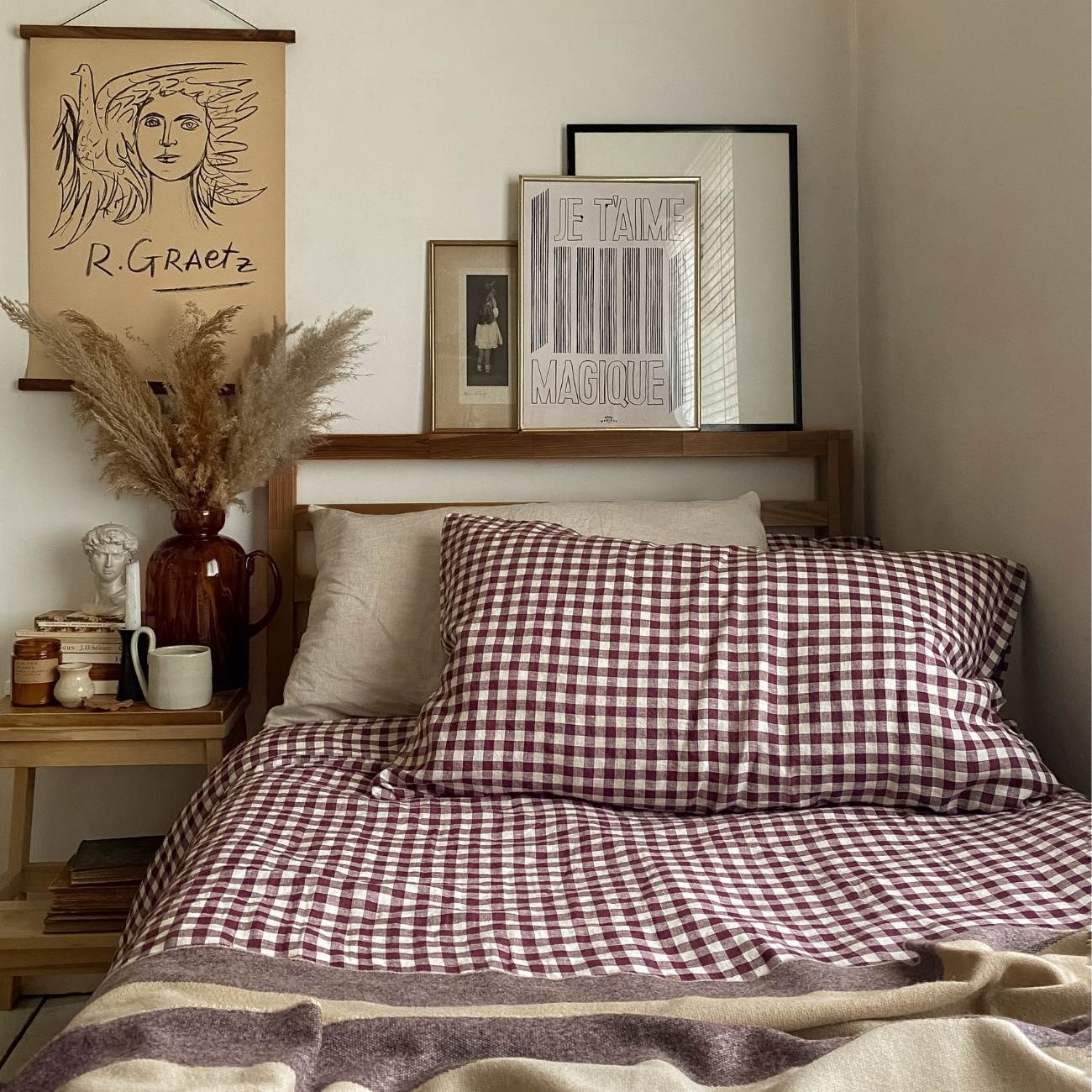 Berry Gingham Linen Pillowcases (Pair)