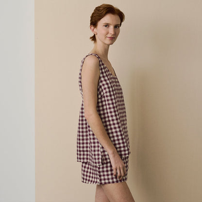 Berry Gingham Linen Cami Set