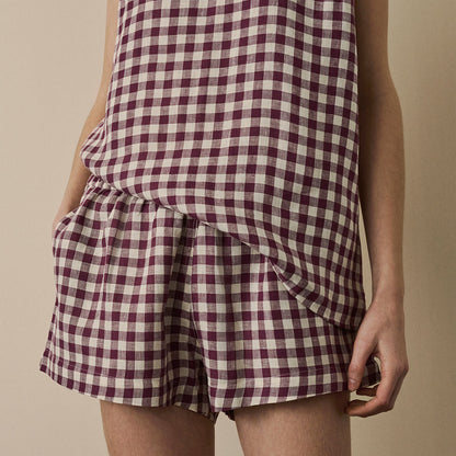 Berry Gingham Linen Cami Set