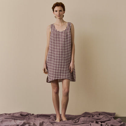 Berry Gingham Linen Night Dress