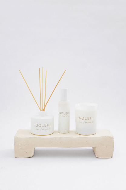 SOLEIL Three Piece Collection: Candle, Home Parfum + Reed Diffuser: GLDESIGN x FLORACO