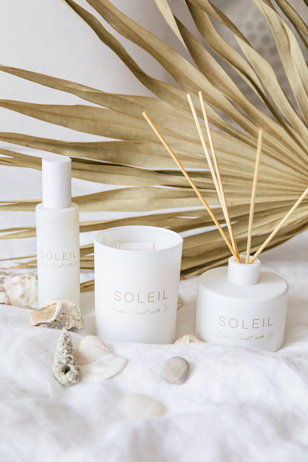 SOLEIL Three Piece Collection: Candle, Home Parfum + Reed Diffuser: GLDESIGN x FLORACO