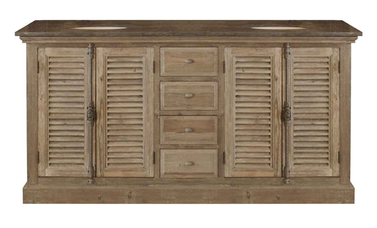 Jane's Apartment - Double Sink Vanity Louvered Dr Large Washed Cabinet