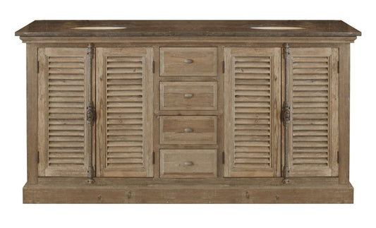 Jane's Apartment - Double Sink Vanity Louvered Dr Large Washed Cabinet