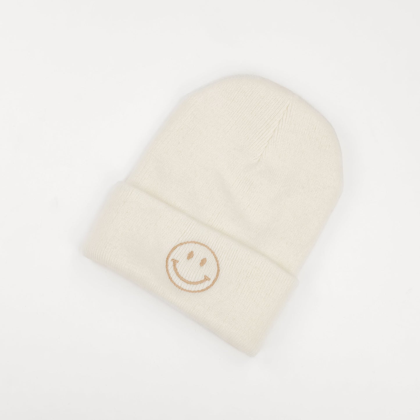 Adult Beanie - Simple Smiley - Cream w/ Light Brown