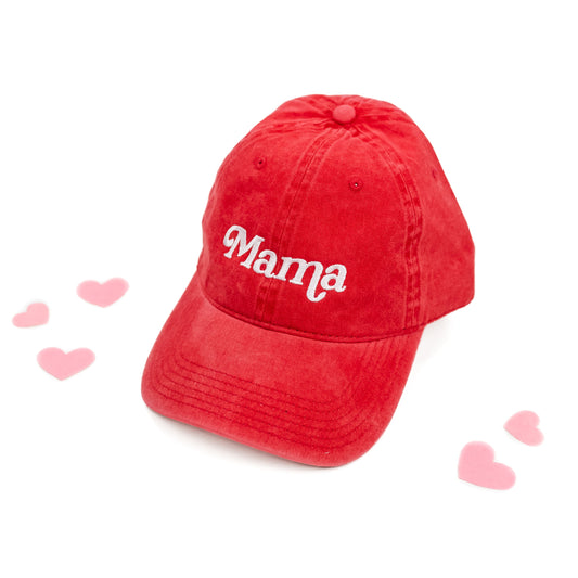 Adult Size - Heather Red w/ White - Mama Italic - Baseball Cap