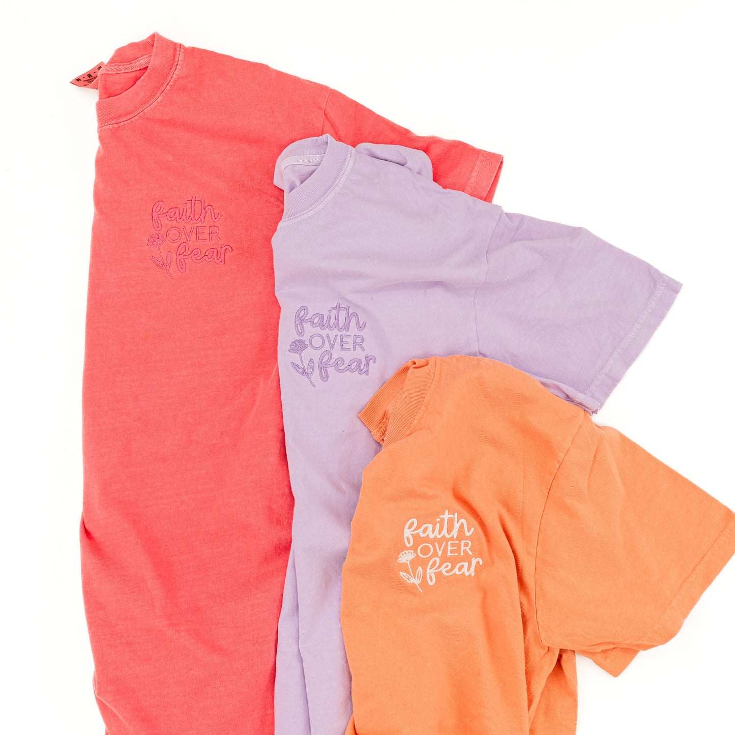 Embroidered SHORT SLEEVE Comfort Colors Tee - FAITH OVER FEAR