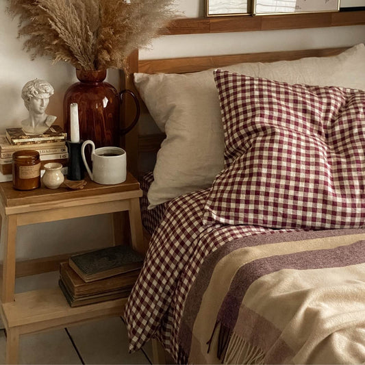 Berry Gingham Linen Duvet Cover