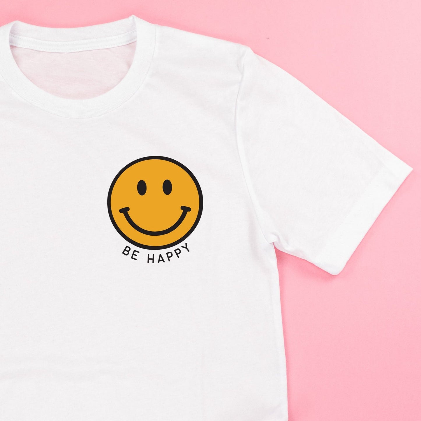 BE HAPPY -  Pocket Size Smiley Face (YELLOW) - Unisex Tee