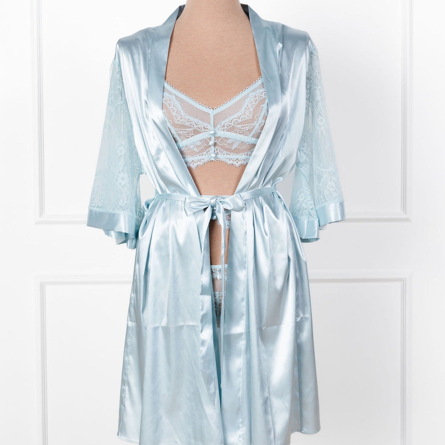 Satin & Eyelash Lace Robe - Something Blue