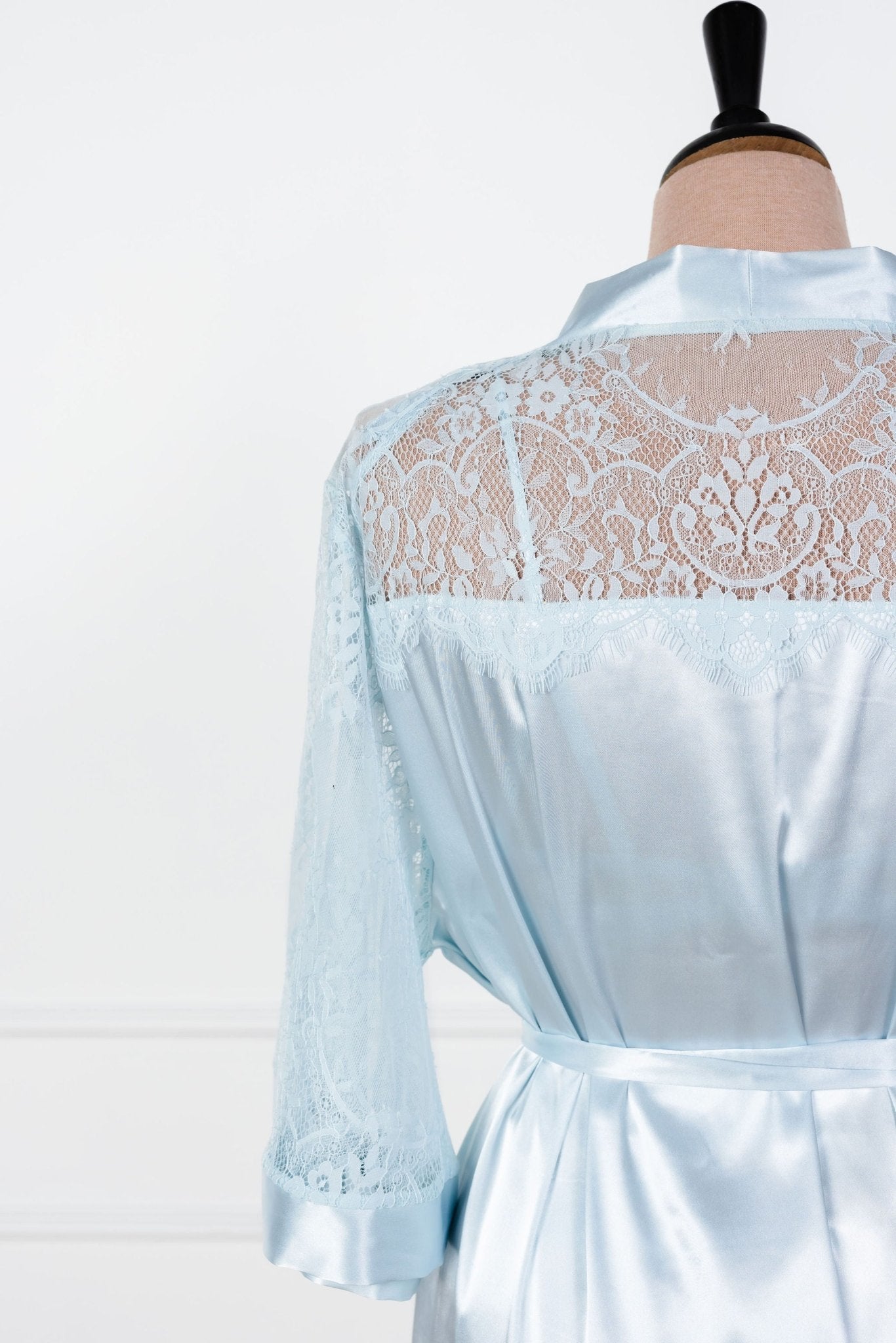 Satin & Eyelash Lace Robe - Something Blue