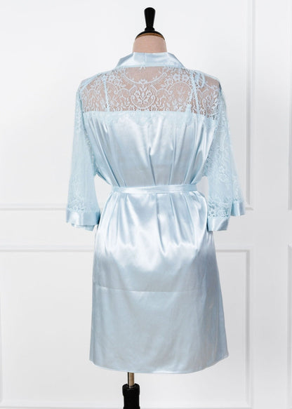 Satin & Eyelash Lace Robe - Something Blue