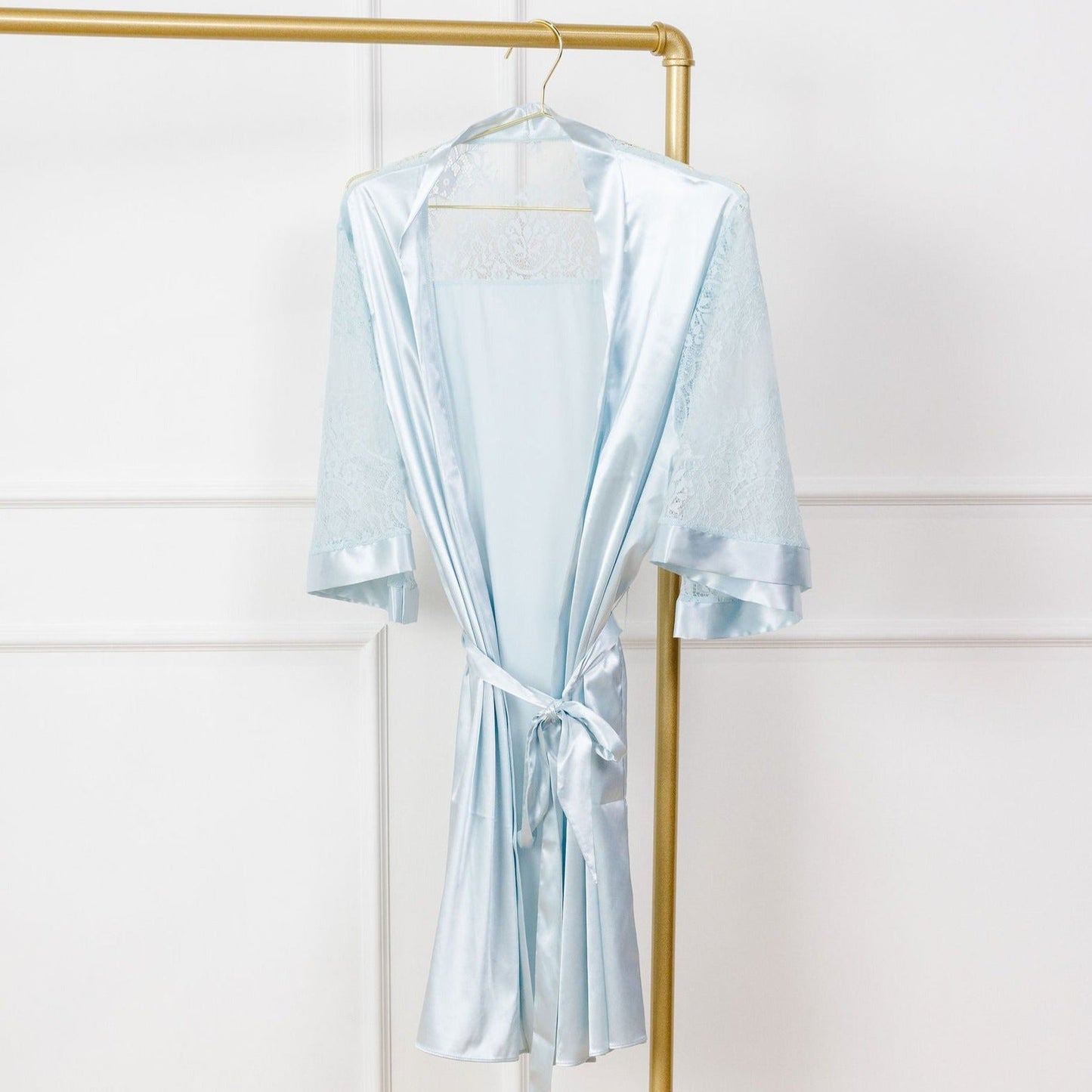 Satin & Eyelash Lace Robe - Something Blue