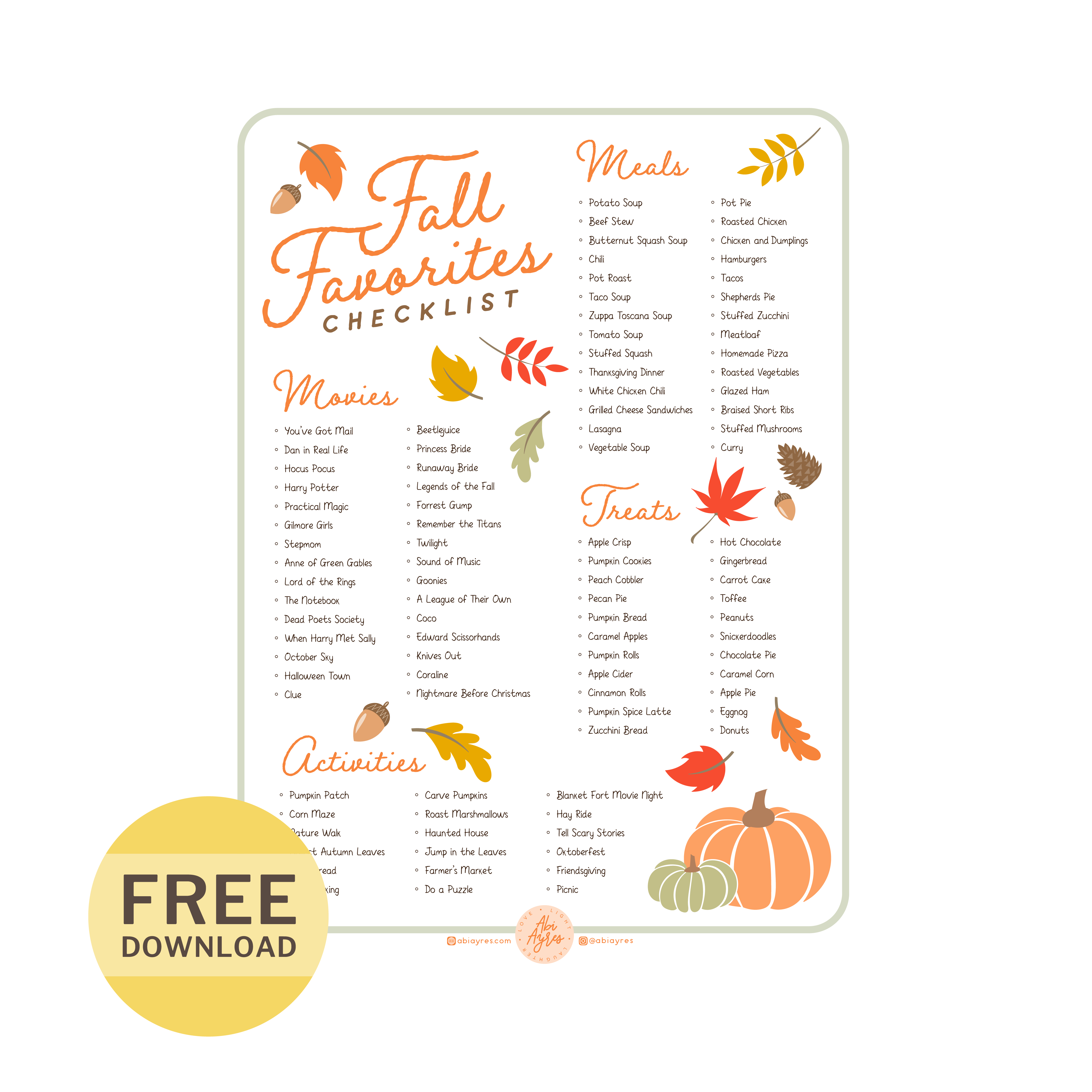 Fall Favorites Checklist