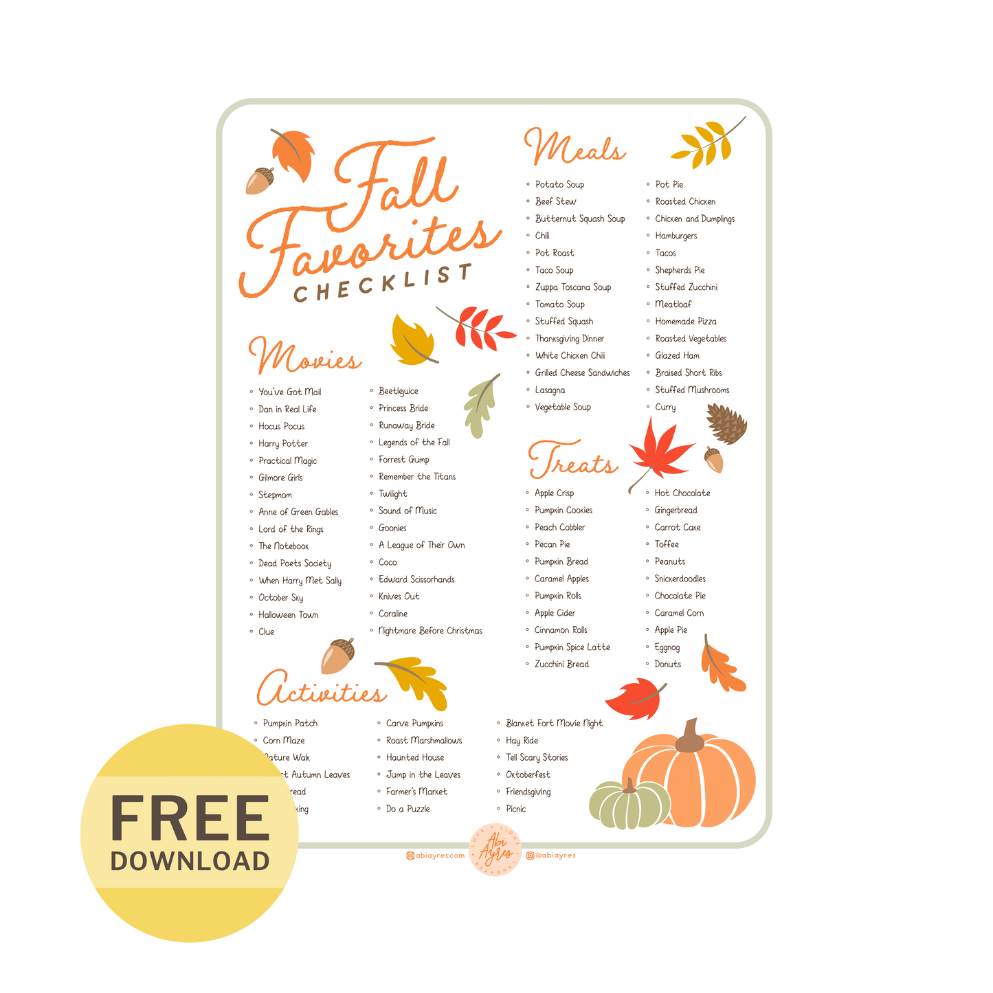 Fall Favorites Checklist