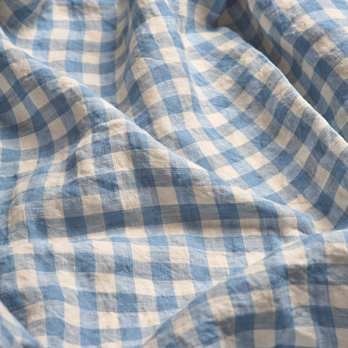 Warm Blue Gingham Linen Duvet Cover