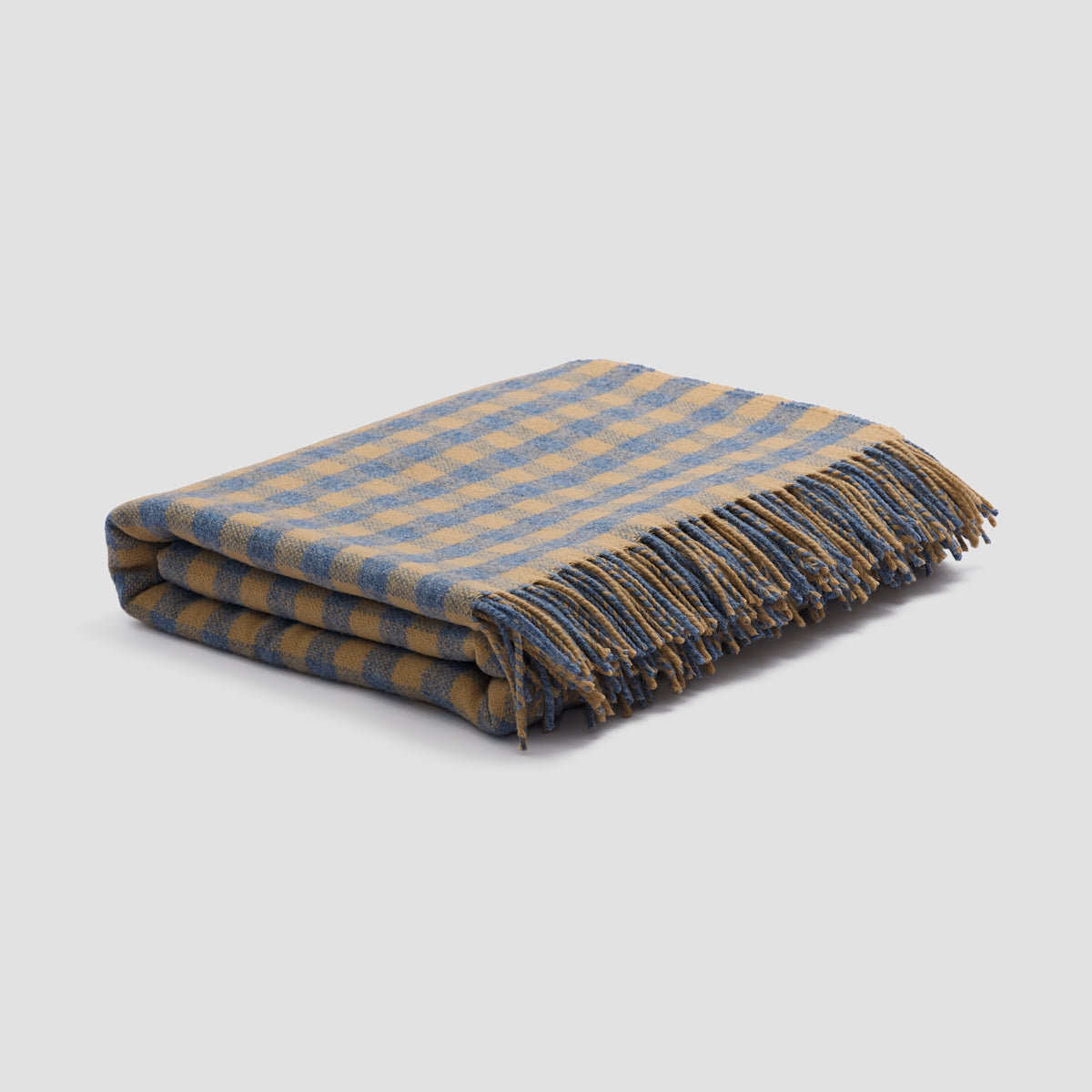 Warm Blue Gingham Wool Blanket